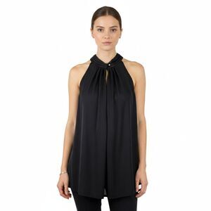 The Limited Keyhole Halter Blouse Black Sleeveless Pleated Neck Womens L